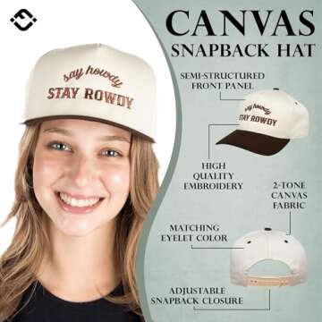 Funky Junque Say Howdy Stay Rowdy Funny Trucker Hat for Women, Embroidered Snapback Cap Adjustable -...