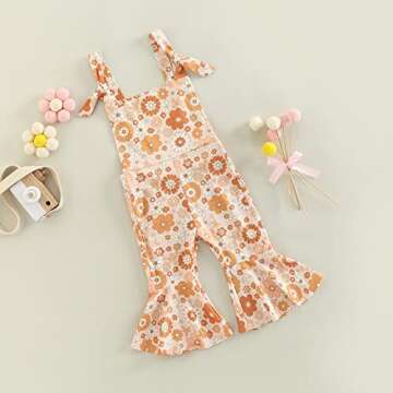 COORALLY Baby Girl Summer Clothes Floral Print Suspender Jumpsuit Bell Bottom Flare Pants Overalls (L-Yellow, 12-18 Months)