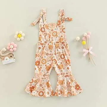 COORALLY Baby Girl Summer Clothes Floral Print Suspender Jumpsuit Bell Bottom Flare Pants Overalls (L-Yellow, 12-18 Months)