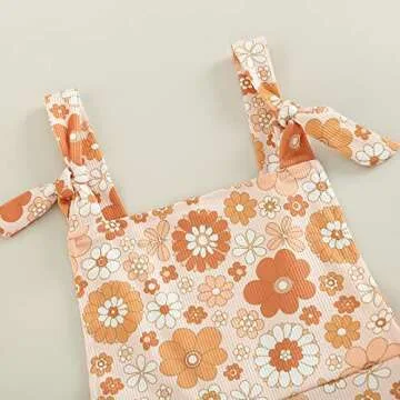 COORALLY Baby Girl Summer Clothes Floral Print Suspender Jumpsuit Bell Bottom Flare Pants Overalls (L-Yellow, 12-18 Months)