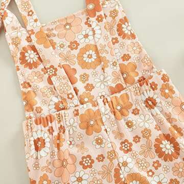 COORALLY Baby Girl Summer Clothes Floral Print Suspender Jumpsuit Bell Bottom Flare Pants Overalls (L-Yellow, 12-18 Months)