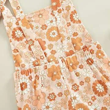 COORALLY Baby Girl Summer Clothes Floral Print Suspender Jumpsuit Bell Bottom Flare Pants Overalls (L-Yellow, 12-18 Months)