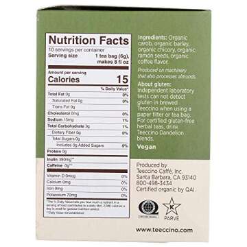 Teeccino Herbal Tea Variety Pack - Vanilla Nut, Hazelnut, Maca Chocolaté, French Roast - Roasted Herbal Tea That’s Caffeine Free & Prebiotic for Natural Energy, 10 Tea Bags (Pack of 4)