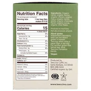 Teeccino Herbal Tea Variety Pack - Vanilla Nut, Hazelnut, Maca Chocolaté, French Roast - Roasted Herbal Tea That’s Caffeine Free & Prebiotic for Natural Energy, 10 Tea Bags (Pack of 4)