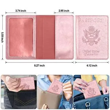 Passport and Vaccine Card Holder Combo, Passport Cover with Vaccine Card Slot, Wallet, Passport Case Holder for Women and Men（AE-Rose gold