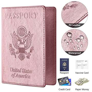 Passport and Vaccine Card Holder Combo, Passport Cover with Vaccine Card Slot, Wallet, Passport Case Holder for Women and Men（AE-Rose gold