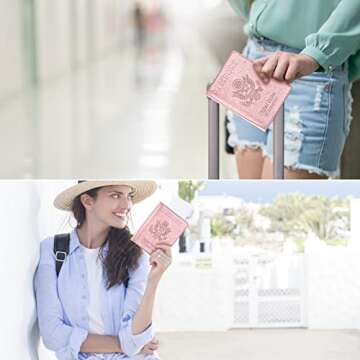 Passport and Vaccine Card Holder Combo, Passport Cover with Vaccine Card Slot, Wallet, Passport Case Holder for Women and Men（AE-Rose gold
