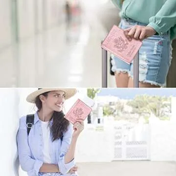 Passport and Vaccine Card Holder Combo, Passport Cover with Vaccine Card Slot, Wallet, Passport Case Holder for Women and Men（AE-Rose gold