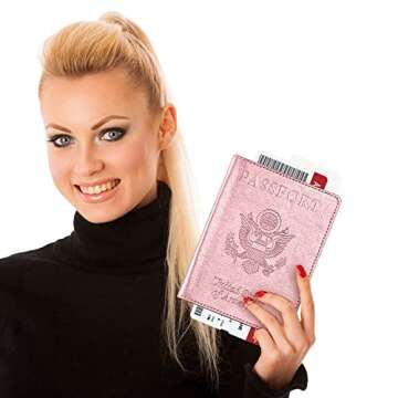 Passport and Vaccine Card Holder Combo, Passport Cover with Vaccine Card Slot, Wallet, Passport Case Holder for Women and Men（AE-Rose gold