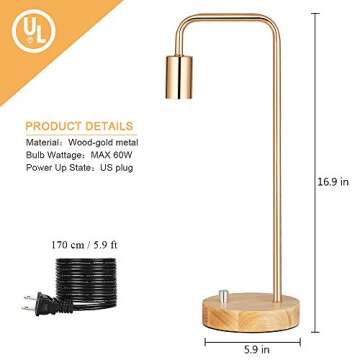 BTY Industrial Desk Lamp, Gold Vintage Nightstand Table Lamp Bedside Table Lamp for Reading Stylish ...