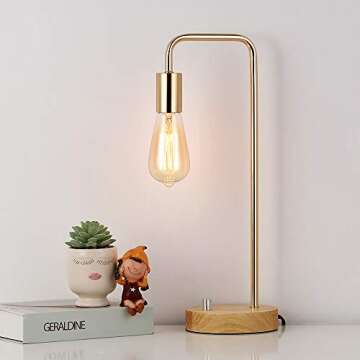BTY Industrial Desk Lamp, Gold Vintage Nightstand Table Lamp Bedside Table Lamp for Reading Stylish Desk Lamp for Living Room, Bedroom, Office