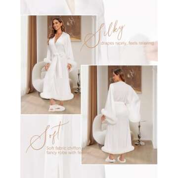 Women Sexy Feathers Collar Perspective Sheer Long Lingerie Robe Nightgown Bathrobe Pajamas Sleepwear (Red, XL)