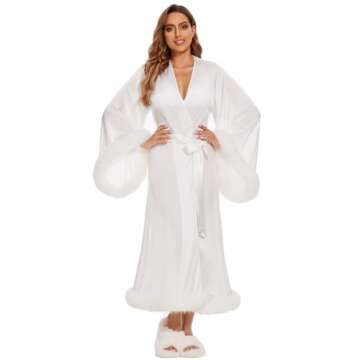 Women Sexy Feathers Collar Perspective Sheer Long Lingerie Robe Nightgown Bathrobe Pajamas Sleepwear (Red, XL)