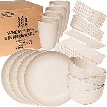 Wheat Straw Dinnerware Sets | Unbreakable Dinnerware Sets | Dishwasher Microwave Safe Dinnerware | E...