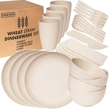 Wheat Straw Dinnerware Sets | Unbreakable Dinnerware Sets | Dishwasher Microwave Safe Dinnerware | E...