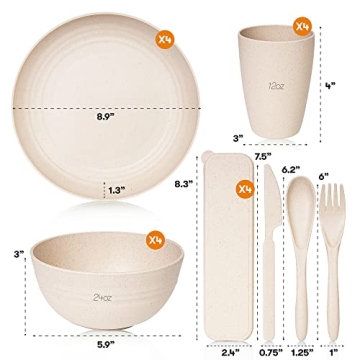 Wheat Straw Unbreakable Dinnerware Set for 8