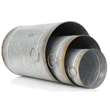 AuldHome Design Christmas Galvanized Greenery Buckets (Set of 3), Large, Medium, & Small Metal Farmhouse Decor Galvanized Cans w/Holiday Pine Motif