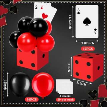 54 Pcs Casino Theme Party Decoration Including 6 Pcs 11inch Large Casino Dice Boxes 12 Pcs Poker Pla...