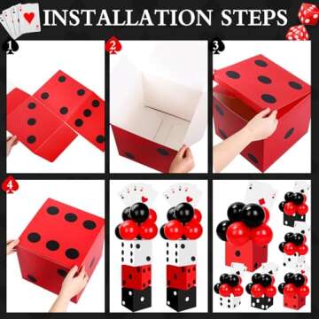 54 Pcs Casino Theme Party Decoration Including 6 Pcs 11inch Large Casino Dice Boxes 12 Pcs Poker Playing Cards Balloons for Dice Game Night Table Centerpieces Birthday Party Supplies (Classic)