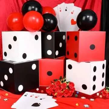 54 Pcs Casino Theme Party Decoration Including 6 Pcs 11inch Large Casino Dice Boxes 12 Pcs Poker Playing Cards Balloons for Dice Game Night Table Centerpieces Birthday Party Supplies (Classic)