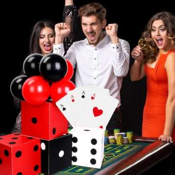 54 Pcs Casino Theme Party Decoration Including 6 Pcs 11inch Large Casino Dice Boxes 12 Pcs Poker Playing Cards Balloons for Dice Game Night Table Centerpieces Birthday Party Supplies (Classic)