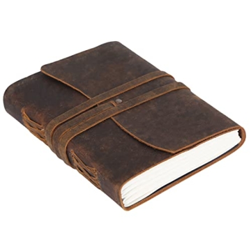 Handmade Leather Journal - Premium Buffalo Leather, Unlined Paper for Artists & Writers