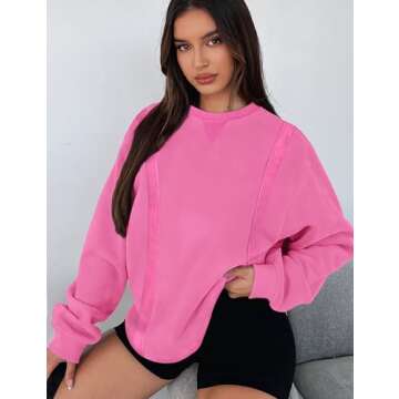 Shallmu womens oversized sweatshirts crewneck womens sweatshirt pink Crew Neck sweatshirt loose fit ...