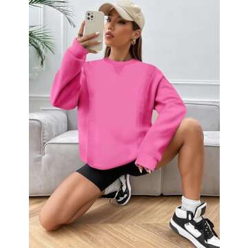 Shallmu womens oversized sweatshirts crewneck womens sweatshirt pink Crew Neck sweatshirt loose fit pullover no hood sweatshirt fall long sleeve t-shirt clothes winter outfits XL