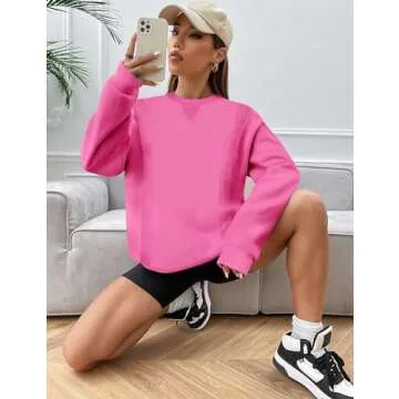 Shallmu Women's Pink Oversized Crewneck Sweatshirt