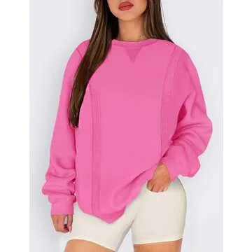 Shallmu Women's Pink Oversized Crewneck Sweatshirt