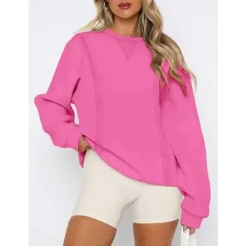 Shallmu Women's Pink Oversized Crewneck Sweatshirt