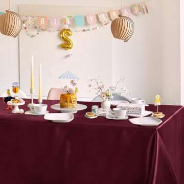 Horbaunal Burgundy Satin Tablecloth 60 x 120 Inches - Perfect for Weddings and Banquets