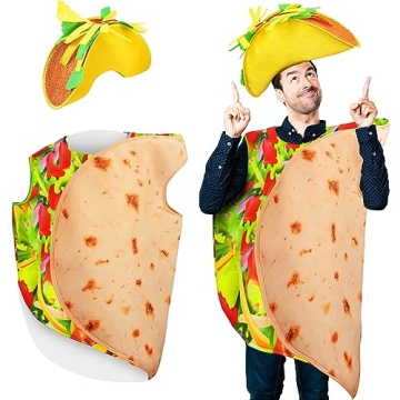 Hicarer Taco Costume Adult Funny Food Costume with Taco Hat Mexican Burritos Tortilla Outfit Hallowe...