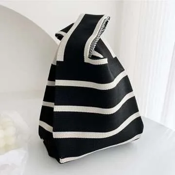 ANKOMINA Small Handmade Knitted Handbag for Women Girls Fashion Mini Knot Wrist Bag Hobo Tote Clucth Purse
