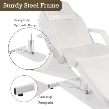 LUXMARS Facial Chair Hydraulic Tattoo Chair Adjustable Height Swivel Beauty Spa Bed for Extensions with Hydraulic Stool White