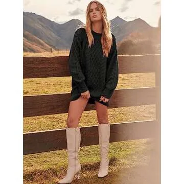 ANRABESS Women Long Sleeve Oversized Cable Knit Chunky Baggy Loose Pullover Tunic Mini Sweater Dress 2024 Trendy Fall Outfits Black Small