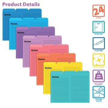 Vibrant Lined File Folders 24 Pack for Home & Office