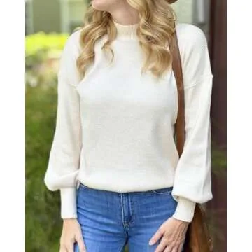 Zeagoo Sweaters for Women 2025 Fashion Trendy Long Sleeve Turtleneck Pullover Lantern Knit Sweater T...
