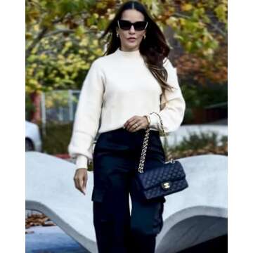 Zeagoo Sweaters for Women 2025 Fashion Trendy Long Sleeve Turtleneck Pullover Lantern Knit Sweater Tops Cream