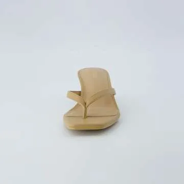 CUSHIONAIRE Women's Miami Kitten heel thong sandals +Memory Foam, Wide Widths Available, Smooth Tan 9