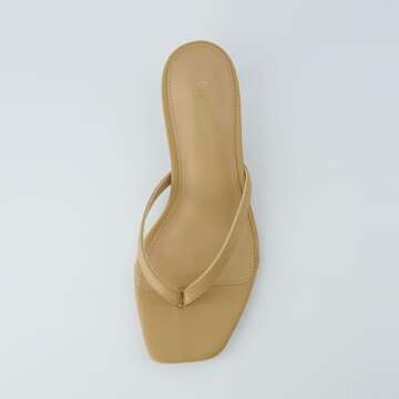 CUSHIONAIRE Women's Miami Kitten heel thong sandals +Memory Foam, Wide Widths Available, Smooth Tan 9