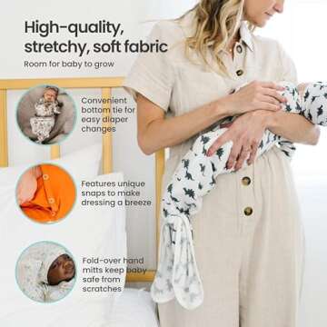 Copper Pearl Baby Gown - Knotted Newborn Sleepers for Baby Boy and Girl, Soft Stretchy Long Sleeve Infant Gowns with Bottom Tie and Hand Mittens, Perfect Hospital Coming Home Outfit (Hunter)