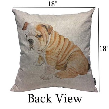 Mugod Cute Dog Throw Pillow Cover Puppy English Bulldog Isolated on White Background Decorative Square Pillow Case for Home Bedroom Living Room Cushion Cover 18x18 Inch