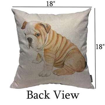 Mugod Cute Dog Throw Pillow Cover Puppy English Bulldog Isolated on White Background Decorative Square Pillow Case for Home Bedroom Living Room Cushion Cover 18x18 Inch