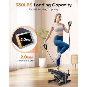 VitalLeap Steppers for Exercise at Home, Adjustable Pedal Height Stair Steppers with Resistance Bands for Home Fitness, Mini Steppers with 330LBS Loading Capacity, Exercise Equipment with Stepper Mat