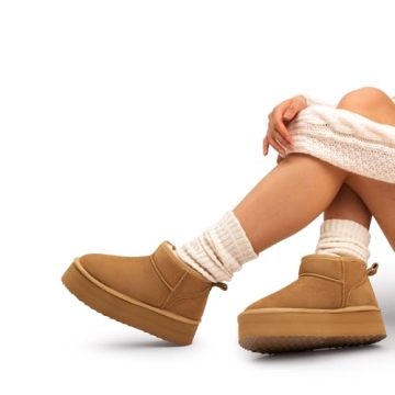 Stylish DREAM PAIRS FuzzyClassic Platform Mini Boots