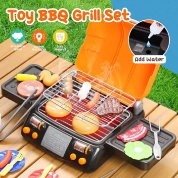 Cute Stone BBQ Set - Kids Grill Playset with Lights and Sounds