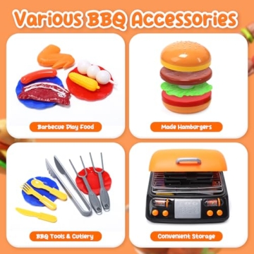 Cute Stone BBQ Set - Kids Grill Playset with Lights and Sounds