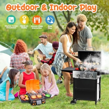Cute Stone BBQ Set - Kids Grill Playset with Lights and Sounds