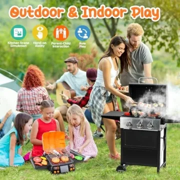 Cute Stone BBQ Set - Kids Grill Playset with Lights and Sounds
